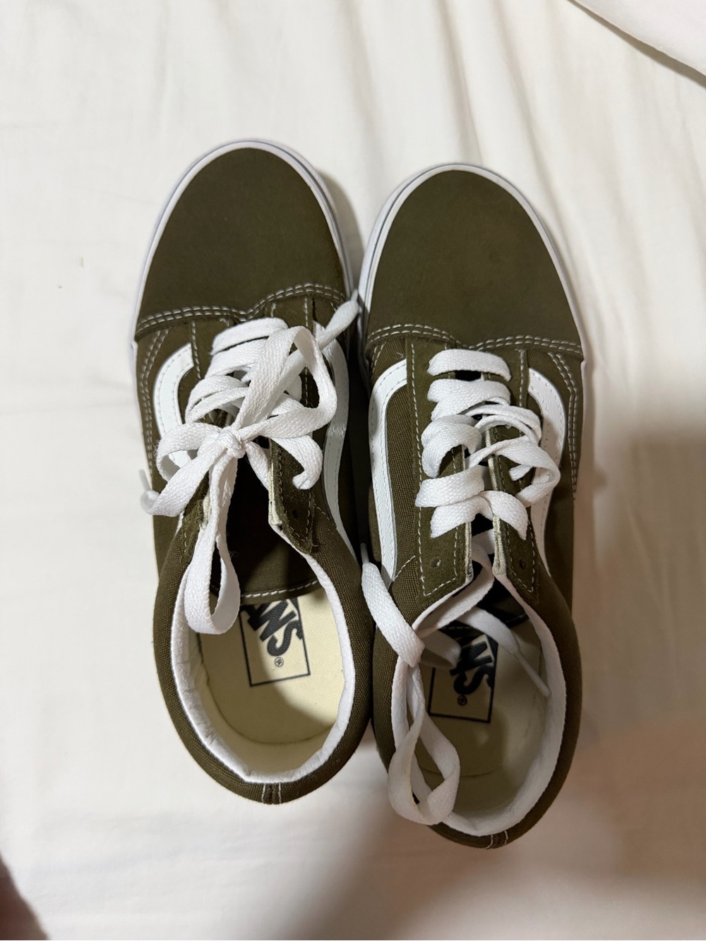 Vans Olive Green Canvas Low-Top Sneakers with White Stripe - Picture 2 of 4